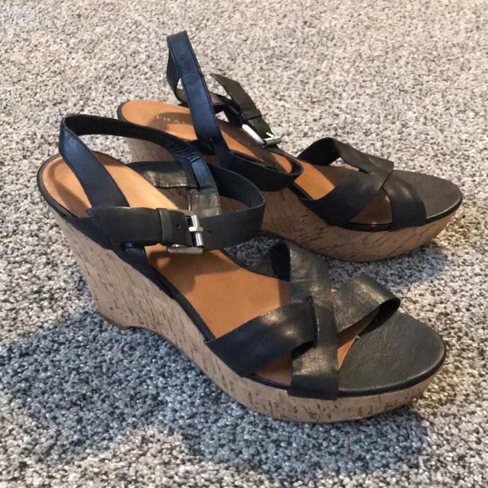 Franco Sarto Farley Black Leather Wedge Sandals